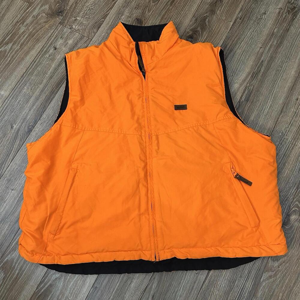 WOOLRICH - Men's Vintage Reversible Blaze Orange Black Hunting Vest - XLarge